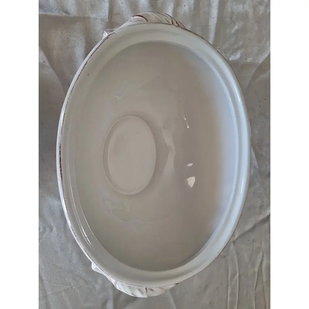 Pier 1 Imports Antique Scroll Oval Covered Vegetable Serving Dish Dolomite 10.25